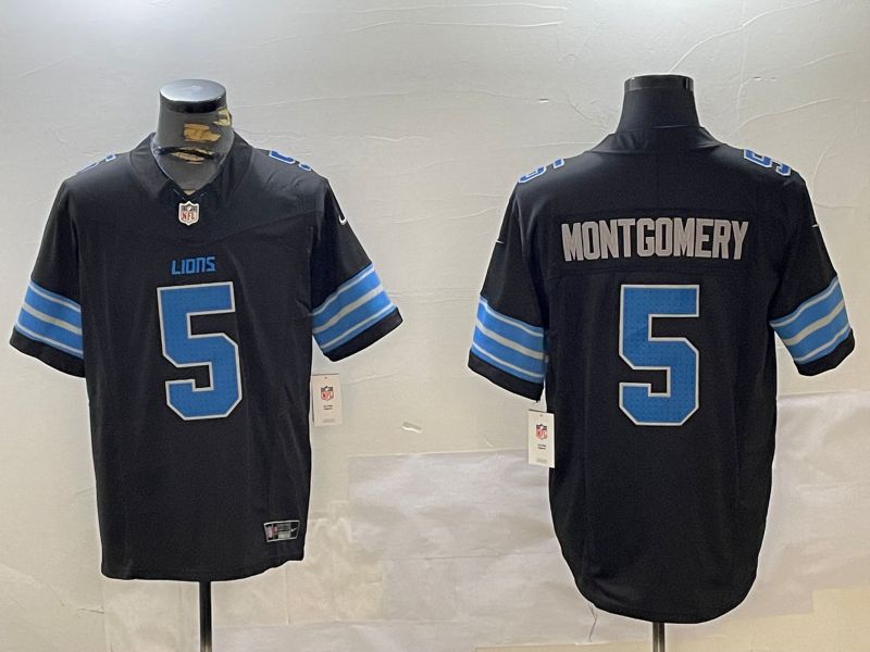 Men Detroit Lions #5 Montgomery Black three generations 2024 Nike Limited NFL Jersey style 1